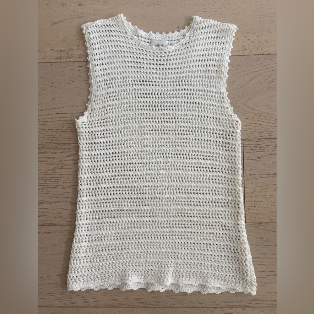 Aritzia Wilfred Peek Cotton Crochet Tank Top XXS Cream - Picture 2 of 9